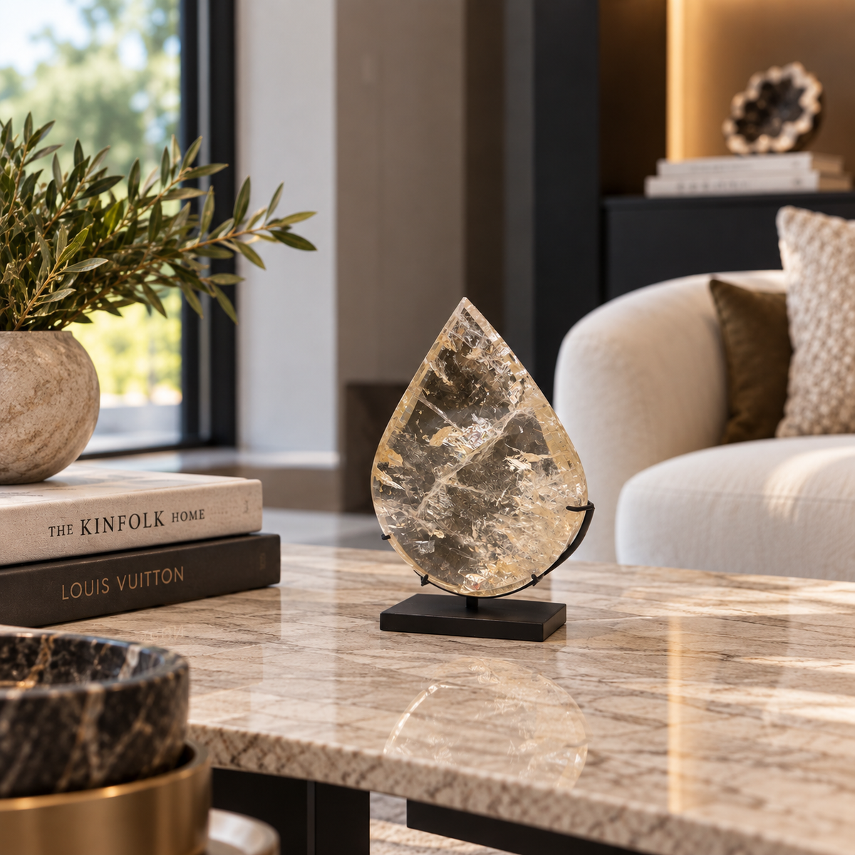 Polished Citrine Drop on Display Stand – Extra Quality