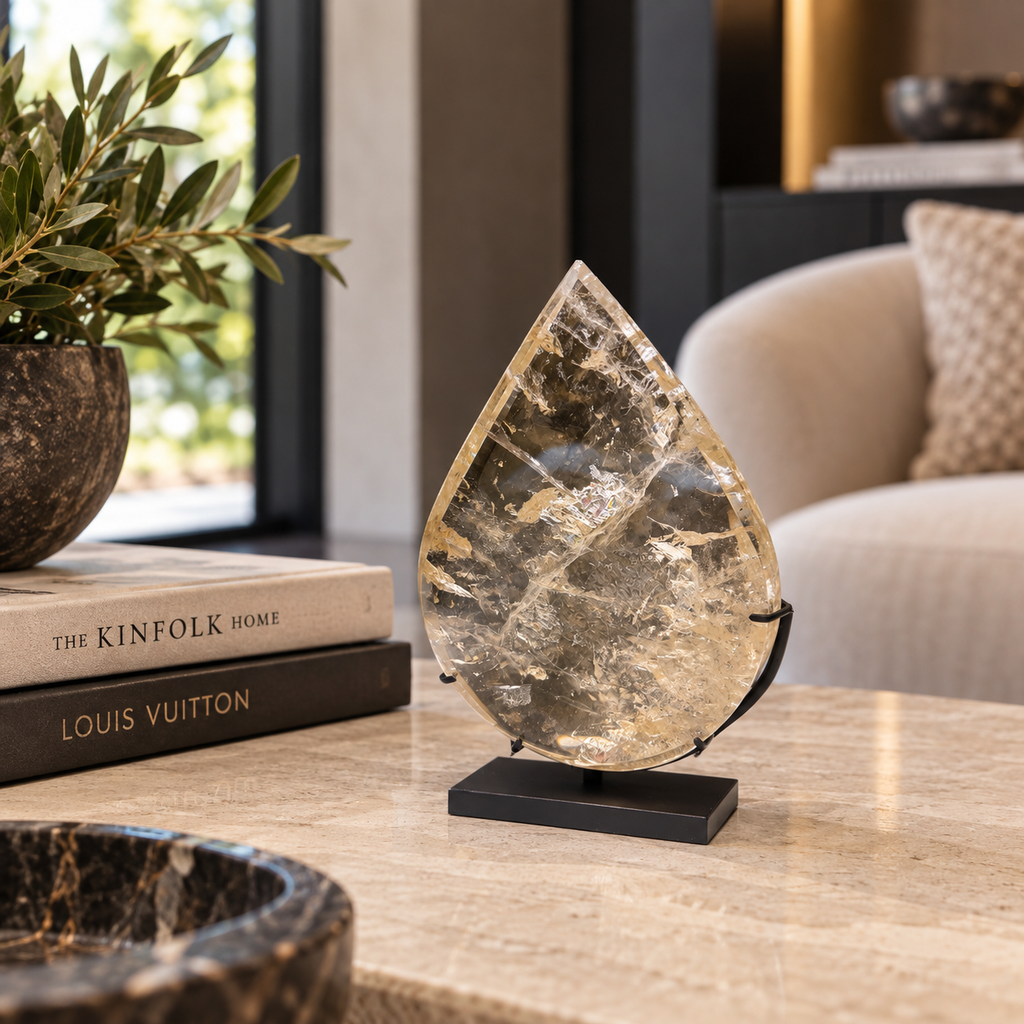 Polished Citrine Drop on Display Stand – Extra Quality